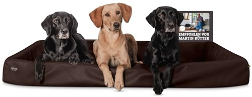 SABRO KUDDE Orthopädisches Hundebett – Martin Rütter – Hochwertiges Kunstleder – Waschbar & Wasserabweisend – Ergonomisch – Premium Haustierzubehör für Grosse Hunde XXL in Dunkelbraun