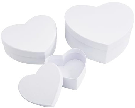 VBS Schachteln Herz, 3er-Set, Karton, Weiß, ca. 17 x 15x 6,5 cm bis 10 x 8,5 x 4 cm, räumliches Ordnen und Aufbewahren, Praktisches Verstauen, Aufbewahrungsboxen