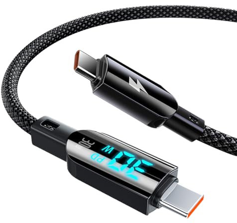 Vinmooog Cavo USB C a USB C PD 3A Cavo usb type-c ricarica rapida 30W con display a LED intrecciato in nylon Compatibile con iPhone 15 Plus Pro Galaxy S24 Plus Ultra S23 S22 Huawei Redmi(1.2M)