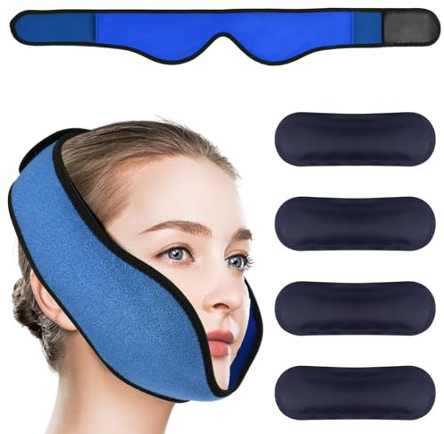 AOOWU Kühlpads Weisheitszähne, Weisheitszähne Kühlkompresse mit 4x kühlbeutel, Freihändig Weich Kühlpacks von Zahnschmerzen Kiefer Gesicht Kopf, Kalt Warm Kühlakku Schmerzen lindern（Blau）