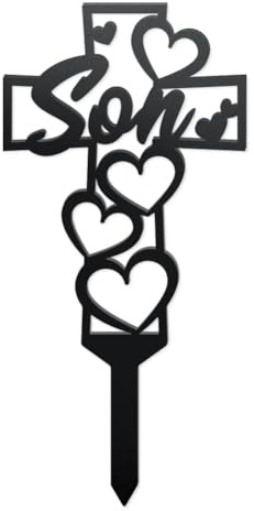 WADORN Croix Commémorative du Cimetière Plaque pour Fils, Piquet en Métal Croix Marqueurs Funéraires pour Fils Cimetière Résistant aux Intempéries Cadeaux de Condoléances Décorations pour Jardin Cour