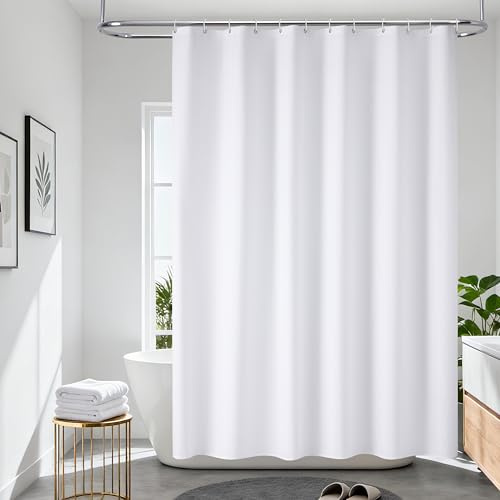 VANZAVANZU White Fabric Shower Curtain 180x180 cm with Hooks, 120GSM Ultimate Waterproof Shower Curtain, Mould Proof Resistant, Soft TPU Coating, Weighted Hem, Washable, Hotel Quality Bathroom Curtain