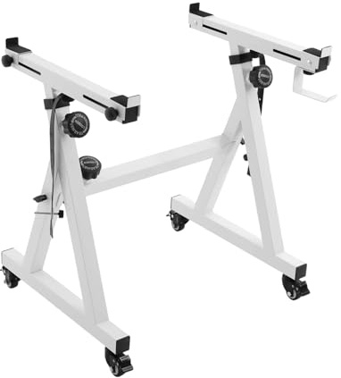 YUYUZI Soporte de teclado ajustable en altura con ruedas y ganchos para auriculares, robusto estilo Z, ajustable, para teclados electrónicos, sintetizadores, hasta 200 kg de capacidad (blanco)