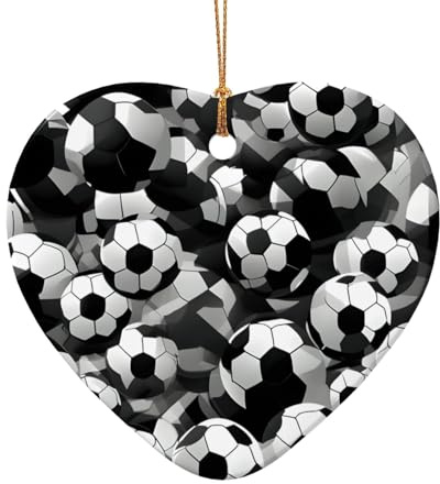 Svartvita fotbollsboll keramiska formade hängen för personligt hantverk och gåvor hjärtformad dörrdekoration prydnad