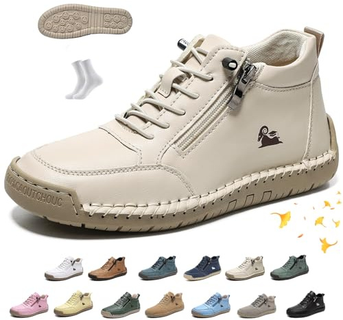 Bottines for femmes faites à main Vogldeck - Chaussures d'extérieur orthopédiques imperméables confortables Barefoot Baskets légères antidérapantes à enfiler for randonnée et marche(Beige,36 EU)