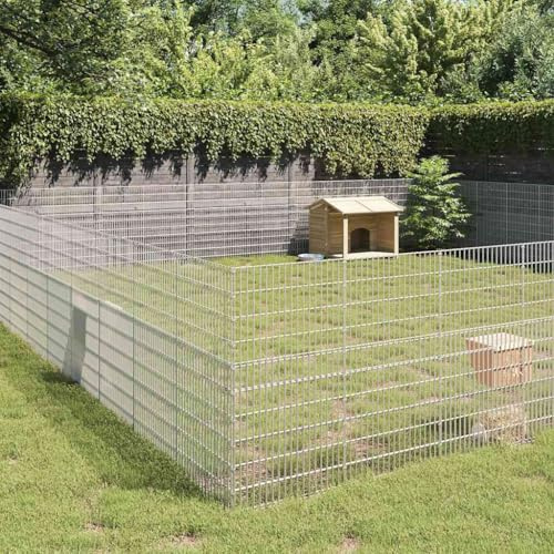 Galvanised Iron Animal Enclosure 48 Panel, 54x100 cm Pet Run Cage for Rabbits, DIY Assembly Free Range Animal Pen for Exercise and Rest