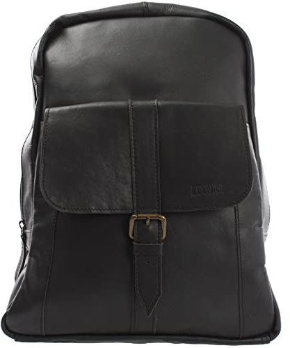 LECONI Rucksack Lederrucksack praktisch + modern Freizeitrucksack Wanderrucksack Stadtrucksack Schulrucksack Vintage-Look für Damen + Herren echtes Leder 33x28x12cm schwarz LE1016-wax