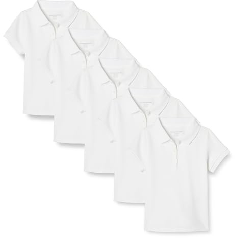 Amazon Essentials Girls' Short-Sleeved Uniform Interlock Polo Shirt, Pack of 5, White, 2 Years
