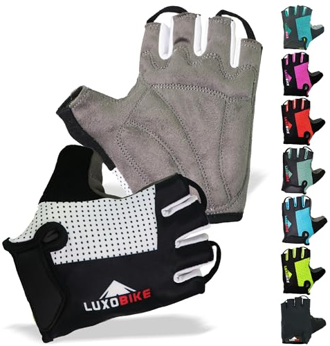 LuxoBike Bike Gloves for Men Cycling Biking Gloves Women - Padded Shock Absorbing Bicycle Riding, Anti-Slip Breahtable Half-Finger 's for Mountain Biker Ebike