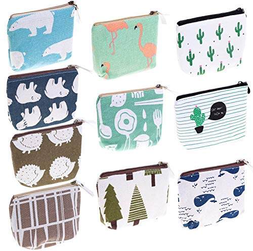 selizo Small Coin Purse, 10 Pcs Small Canvas Purse Zipper Change Purse Small Zipper Pouch