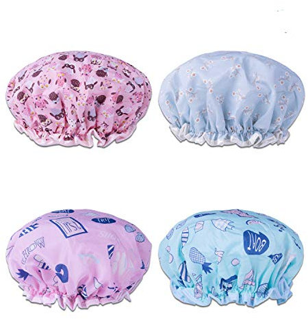 4 Pack Shower Cap Double Layers Bath Caps Waterproof Elastic Band Bath Cap Bathing Hair Cap Kitchen Cap