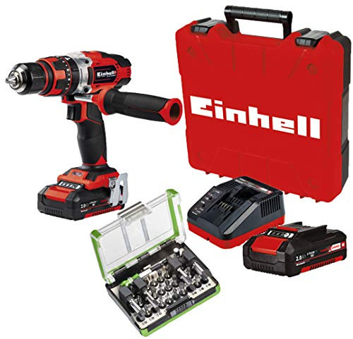 Einhell 4513935 TE-CD 18/48 Li-i (2x2,0Ah) Akku-Schlagbohrschrauber + kwb 165510 Extreme Force Bit-Box – 28-tlg. inkl. schlagfeste Bits, Bit-Halter