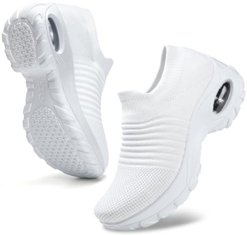 HKR Basket Confortable Chic Femme Chaussures de Orthopédique Marche Mode et San Lacet Sport Travail Tennis Femme Ultra LéGèRe Fitness Campus Slip on Enfiler Sneakers Blanche 43