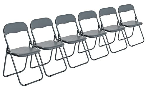 Harbour Housewares Padded Folding Chairs - Solid Grey - Pack of 6 - Easy Store Metal Frame Foldable Desk Chair for Office, Dining, Kitchen