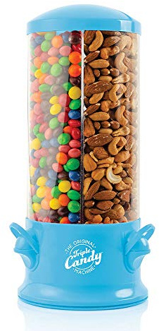 Handy Gourmet The Original Triple Candy Machine - Fun Candy & Nut Dispenser - New & Improved (Blue) - 360 Degree Selection