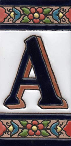 Chiffres et lettres en céramique pour maison - Motif floral rouge, bleu et vert - Dimensions : 11 x 5,5 cm (lettre A)