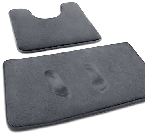 MEKO Memory Foam Badematte, 2 Set Anti Rutsch Badezimmerteppich und saugfähiger U-förmiger Konturteppich Fußmatte für Badezimmer Dusch, maschinenwaschbar und super weich (Grau)