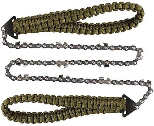 Motosierra plegable, motosierra de bolsillo con mango de paracord, sierra de mano de cadena plegable, equipo de supervivencia de emergencia al aire libre para acampar, mochilero, senderismo, caza