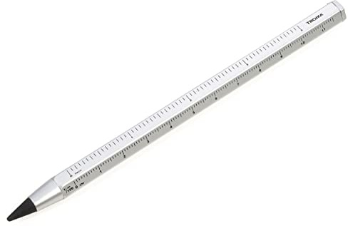 Troika Multitasking-Bleistift mit nachhaltiger Endlos-Schreibspitze aus Aluminium und Metall, Weiß, austauschbar, radierbar, mit Zentimeter-/Zoll-Lineal, Größe: 147 x 10 x 10 mm, PEN20/SI