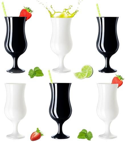 PLATINUX Svarta & vita cocktailglas 400 ml (max. 470 ml) av glas set 6 delar longdrinkglas partyglas milkshake