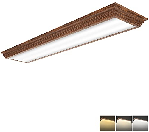 FaithSail 4FT LED Light Fixture, 48 Ceiling LED Wraparound with 3000K/4000K/5000K CCT Selectable, 4 Foot LED Kitchen Light with Wooden Frame, 50W 5500LM Flush Mount for Kitchen, Bedroom, Laundry