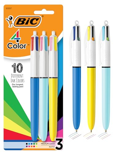 BIC 4-Color Ballpoint Pens, Medium Point (1.0mm), 4 Colors in 1 Set of Multicolored Pens, 3-Count Pack, Pens for School Supplies