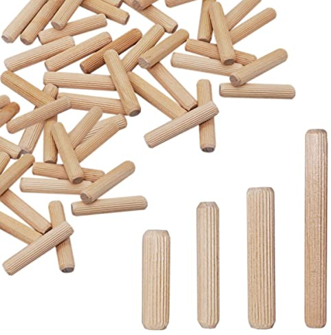 SKIR'CO (400 uds) Tacos de Madera 6 x 25 mm, Tacos de Madera Ranurados, Pasadores Estriados para Muebles, Tacos Ranurados