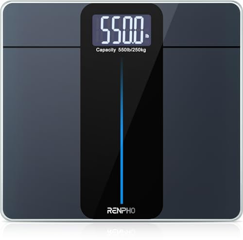 RENPHO Personenwaage Digital Testsieger 2024, Max 250 kg, Waage Personen mit extrem hoher Tragkraft, Großer Plattform, Großer LED-Anzeige, Höchste Genauigkeit bis 50g, 33 x 30 cm, Core 1L