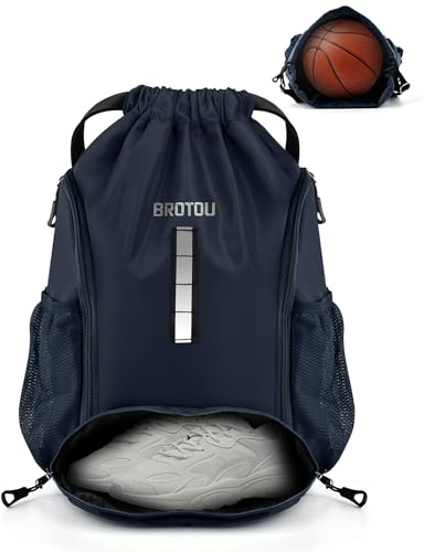 BROTOU Unisex Drawstring Backpack, Waterproof Oxford Gym Bag, Large PE Pack, Durable Sports Ball Bag with Shoe Bag, Students School Backpack