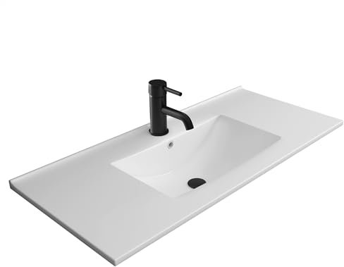 Alpenberger Lavabo de baño | Lavabo Empotrado | Lavabo Superior Cuadrado | Lavabo para Invitados de 90 cm de Ancho | Lavabo de Mano con Sellado de cerámica Nano
