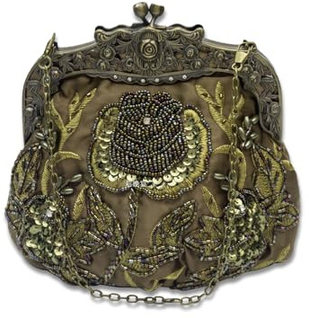 CORIOS Vintage 1920s Perle Sac de Soirée Floral Embrayage pour Femme Paillettes Pochette Sacs à Main D'épaule de Mariée Élégant Sacs Fourre-Tout pour Ceremonie Cocktail Mariage Fête