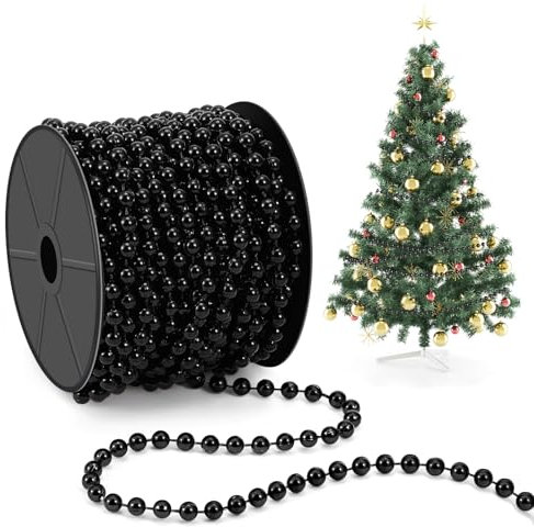 Chuangdi Catena di Perline di Natale di 15m/ Rotolo 6mm Ghirlande di Perline per Decorazione Natalizia Filo di Perle Decorative per Albero di Natale Ghirlanda di Perline Plastica per Matrimoni(Nero)