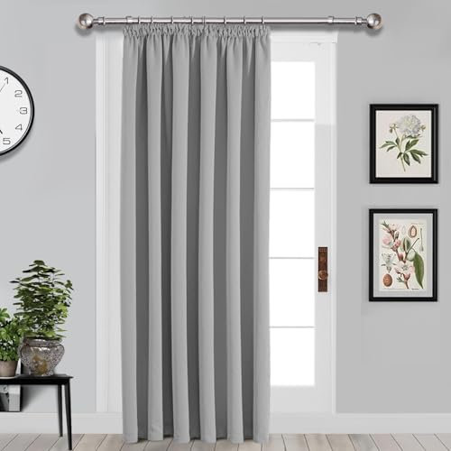 Imperial Rooms Blackout Pencil Pleat Curtains for Bedroom 66 x 84 Drop Inch Light Grey Curtains Thermal Insulated Door Curtain, 1 Panel with 1 Tieback