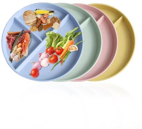 Bieiyhe 4 Stück Teller mit Unterteilung,Menüteller Kinder,Teller für Diät,Geteilter Teller Adults,Portion Control Plate,Teller Mit 3 Fächern,Portionsteller Erwachsene,Speiseteller Aus Gesunde