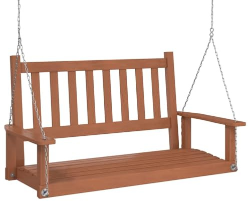 vidaXL Gungbänk med metallkedjor brun massivt granträ, hängande bänk, trädgårdshängbänk, utomhusgungbänk, hängbänk, trädgårdsgunga, hängbänk utomhus