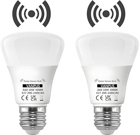 Vanpus LED Lampada con Sensore di Movimento e Crepuscolare - 10W 2700K Bianco Caldo, Auto Accensione/Spegnimento per Garage, Corridoi, Giardini Esterni (2 Pezzi)​