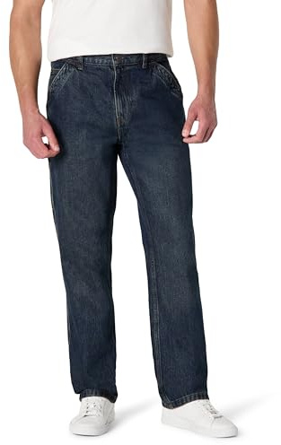 Amazon Essentials Jeans Rigidi Carpenter Stile Workwear, Vestibilità Comoda Uomo, Lavaggio Scuro colorato, 32Wx32L
