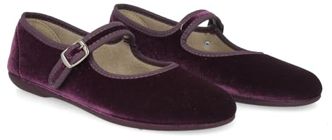 PAYMA - Merceditas Mujer de Terciopelo. Bailarinas Planas Sandalias Casual Mary Jane Cómodas. Hechas en ESPAÑA. Cierre Hebilla. Color: Berenjena, Talla: EU 38