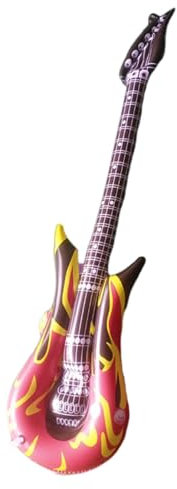 35 Inch Inflatable Guitar Rock Flame Design Inflatable Guitars Toys Rock Star Fancy Dress Kids Instruments Party Blow Up Guitar for 80s 90s Themed Carnival Parties Accessories Karaoke Decorations