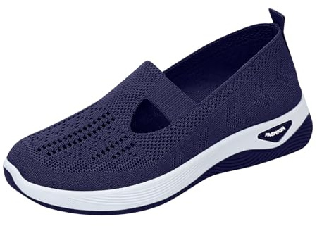 SOOUICKER Slip on Trainers Women Wide Fit Ladies Breathable Mesh Walking Running Sandals Comfortable Arch Support Soft Sole Athletic Tennis Sneakers Non Slip Low Top Orthopedic Shoes