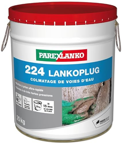 PAREXLANKO - Mortier anti-infiltration ultra-rapide - LANKO 224 PLUG - Colmatage instantané pour fuites sous pression, caves et sous-sols humides - Seau 25kg