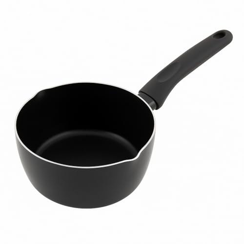18cm Non Stick Milk Pan with Handle Lightweight for Tea, Coffee, Milk and Water Boiling Cooking Saucepan – Black Aluminium Pot – Induction Gas & Electric Hob Compatible