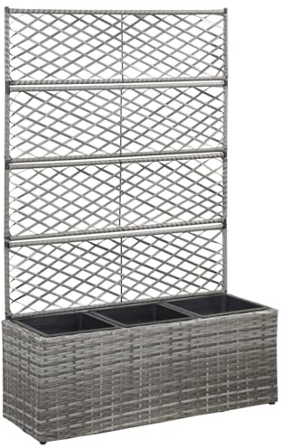 Tidyard Enrejado y arriate 3 macetas ratán sintético Gris 83x30x130 cm