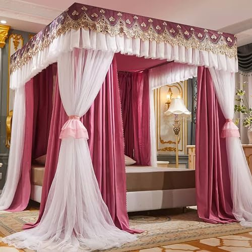 Cortinas de Cama con Dosel de Doble Capa con Cubierta Superior Antipolvo, 2 en 1, antideslumbrante, con Encaje de Princesa, mosquitera de Malla, Tiendas de campaña para Cama, Corti