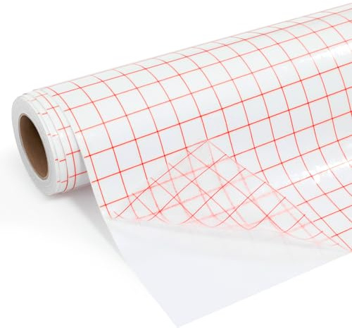 WELSTIK Red Grid Vinyl Transfer Tape, 12 x 50 FT (30.5cm x 15.2m), Medium Tack Permanent Adhesive Tape for HTV, Decals, Signage, Car Wrapping, Craft Projects – Easy Lift & No Residue