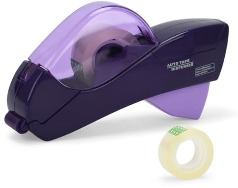 Automatic Tape Dispenser Gun - Gift Wrapping Tape Dispenser with Safe Hidden Blade, One-Handed Operation,Fits 1/2 to 3/4 Tape (Include 1 Roll), Portable for Crafts, Office & Packaging (Purple)