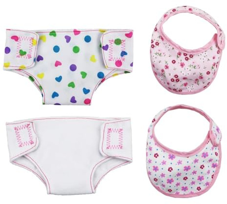 HAOYUNLAI 2 Piezas Pañales para Muñecas con 2 Piezas Baberos para Muñecas, Accesorios para Muñecos 30-40 cm