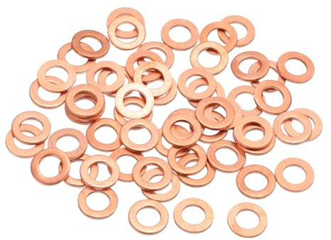 QUARKZMAN 60Pcs Rondelles Plates Cuivre M5, 5x9x1mm Rondelle Plate Cuivre Amelioree Joint D'Etancheite Metrique Ecrasable Pour Raccordements Hydrauliques Boulons Ecrous Reparation