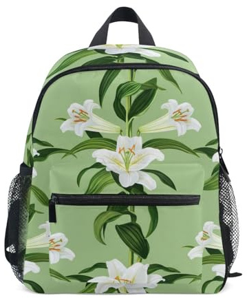 GAIREG Blommig vit liljor gröna blad småbarn pojke ryggsäck med namnskylt, barn skolväska,, Blommiga vita liljor gröna blad, 3-5 Years, Söta ryggsäckar