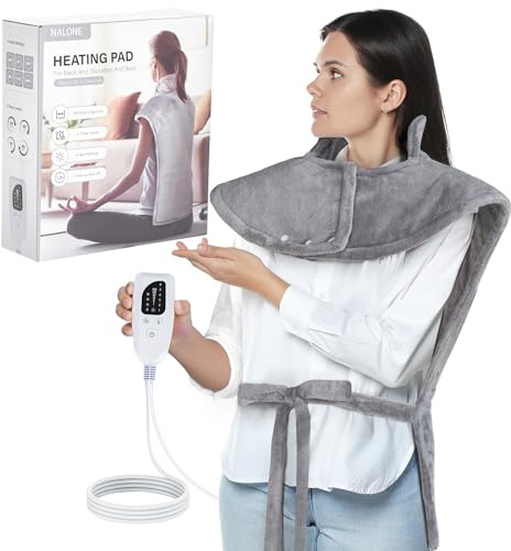 NALONE Almohadilla Térmica para Espalda y Cuello 63×100cm, 6 Niveles de Calor, Temporizador de Apagado Automático de 4 Horas, Cinturón, Franela, Lavable a Máquina